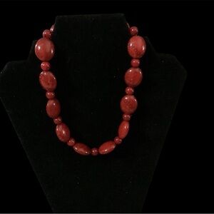 HANDCRAFTED NECKLACE  & EARRINGS WITH RED GLASS BEADS GREAT GIFT